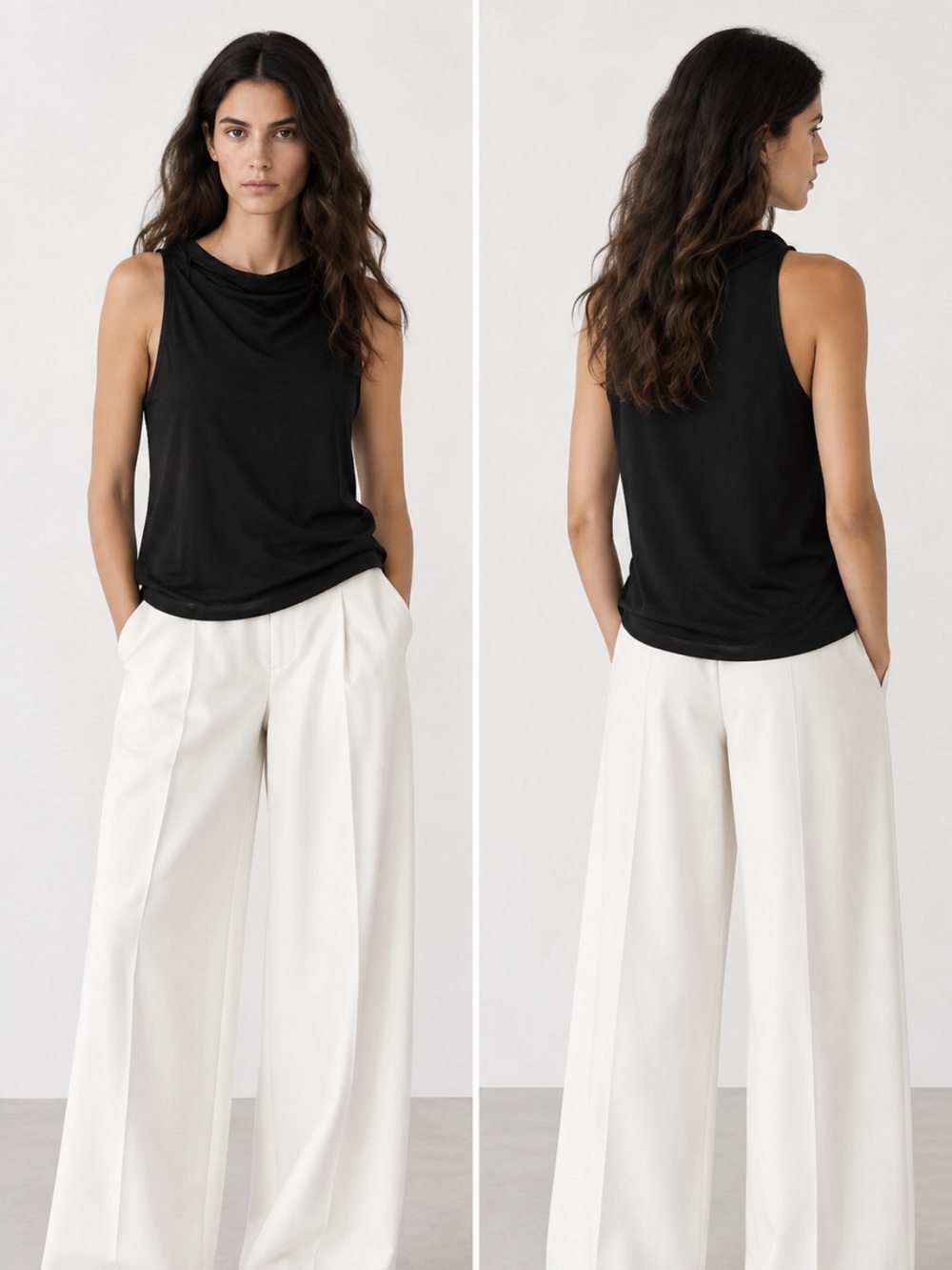 Massimo Dutti NWT Black Lyocell Wool Blend Sleeveless Top Large